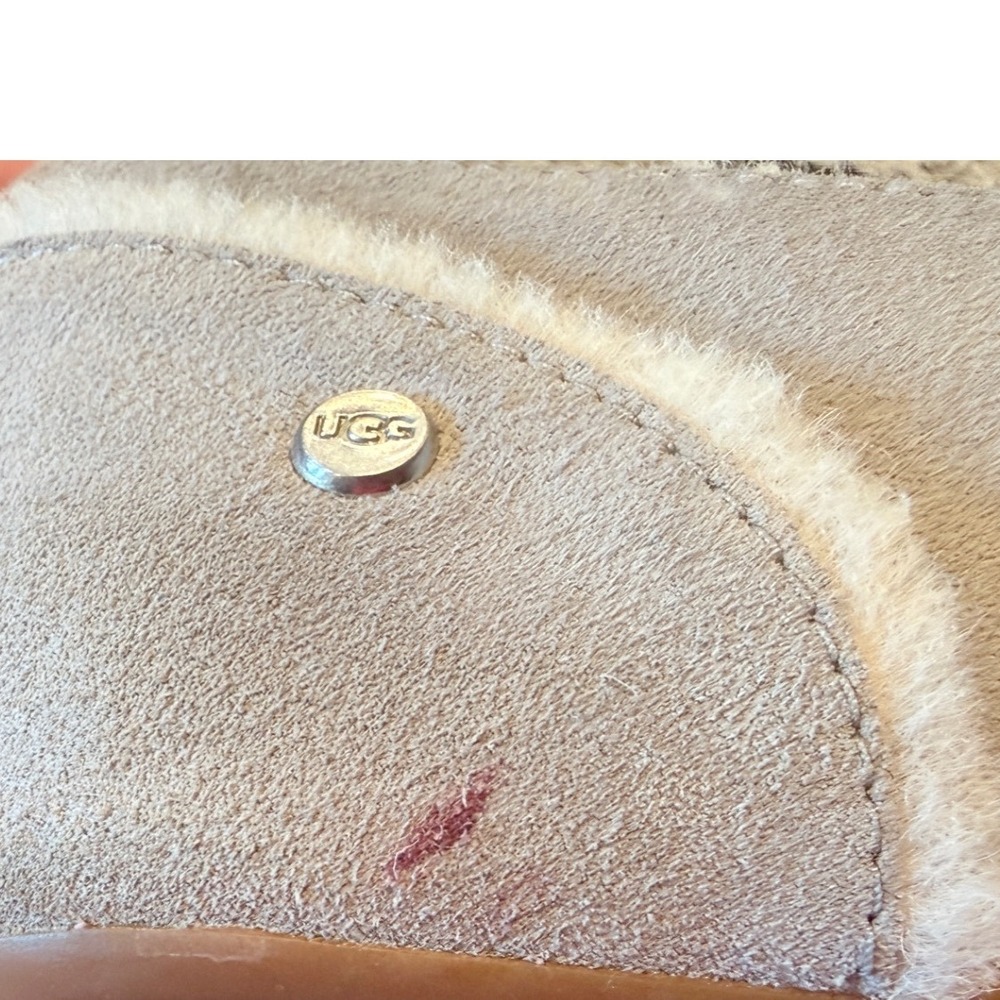 UGG Women's Gray Suede Sheepskin Lined Moccasin Slippers Comfort Shoes‎ Size 12 - Picture 9 of 16